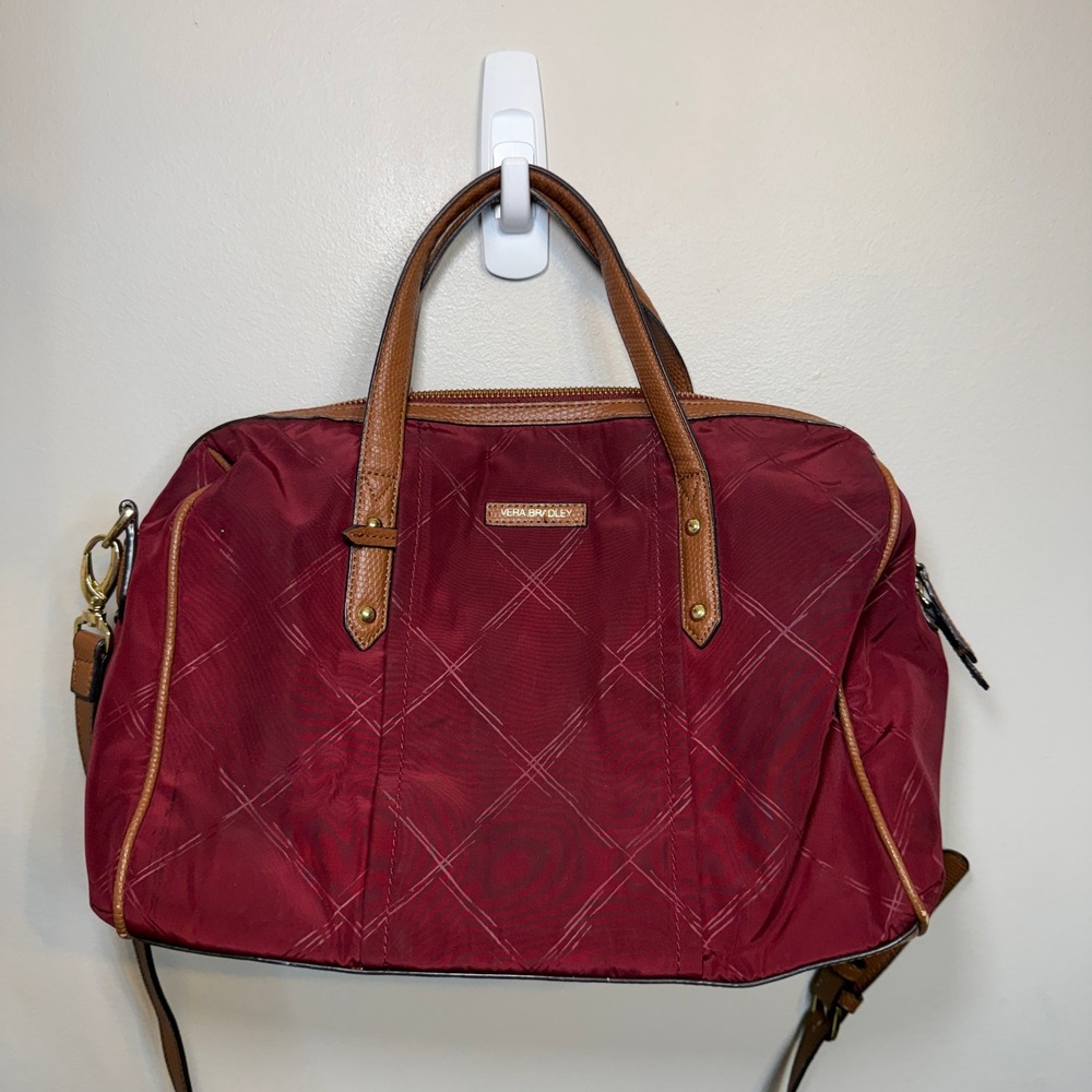 Vera Bradley Preppy Poly Marlo Satchel Handbag Crossbody Burgundy Gold Hardware